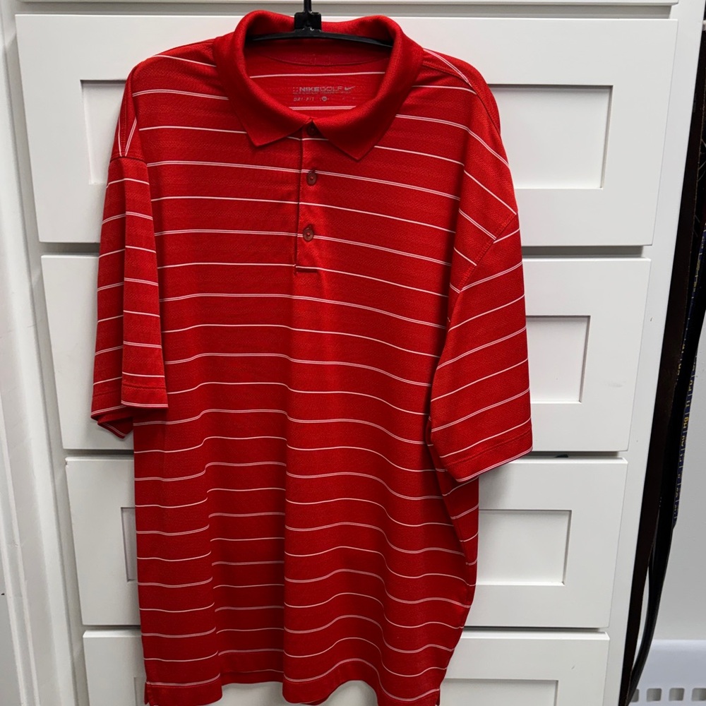 Men's Red Striped Nike golf shirt